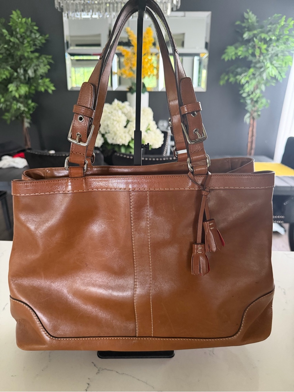Coach Signature Red-Orange Satchel Interior